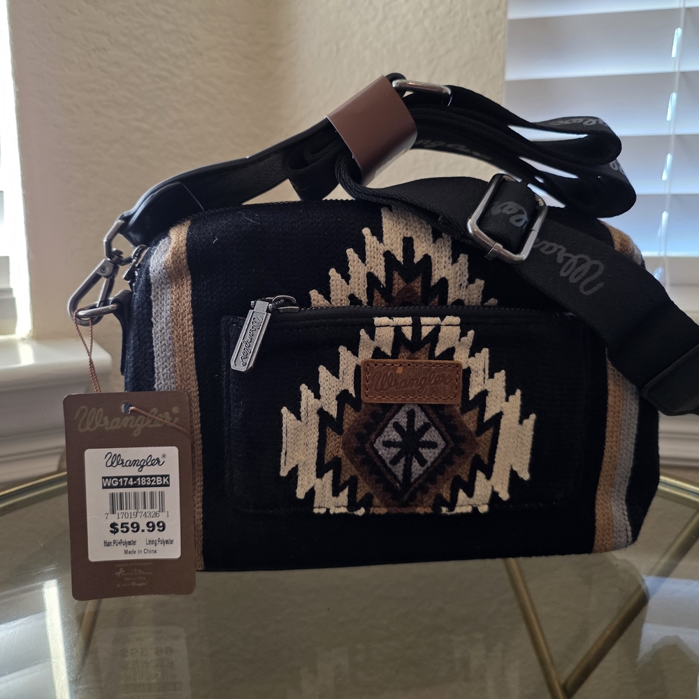 Wrangler Black & Brown Aztec Crossbody Bag for Women